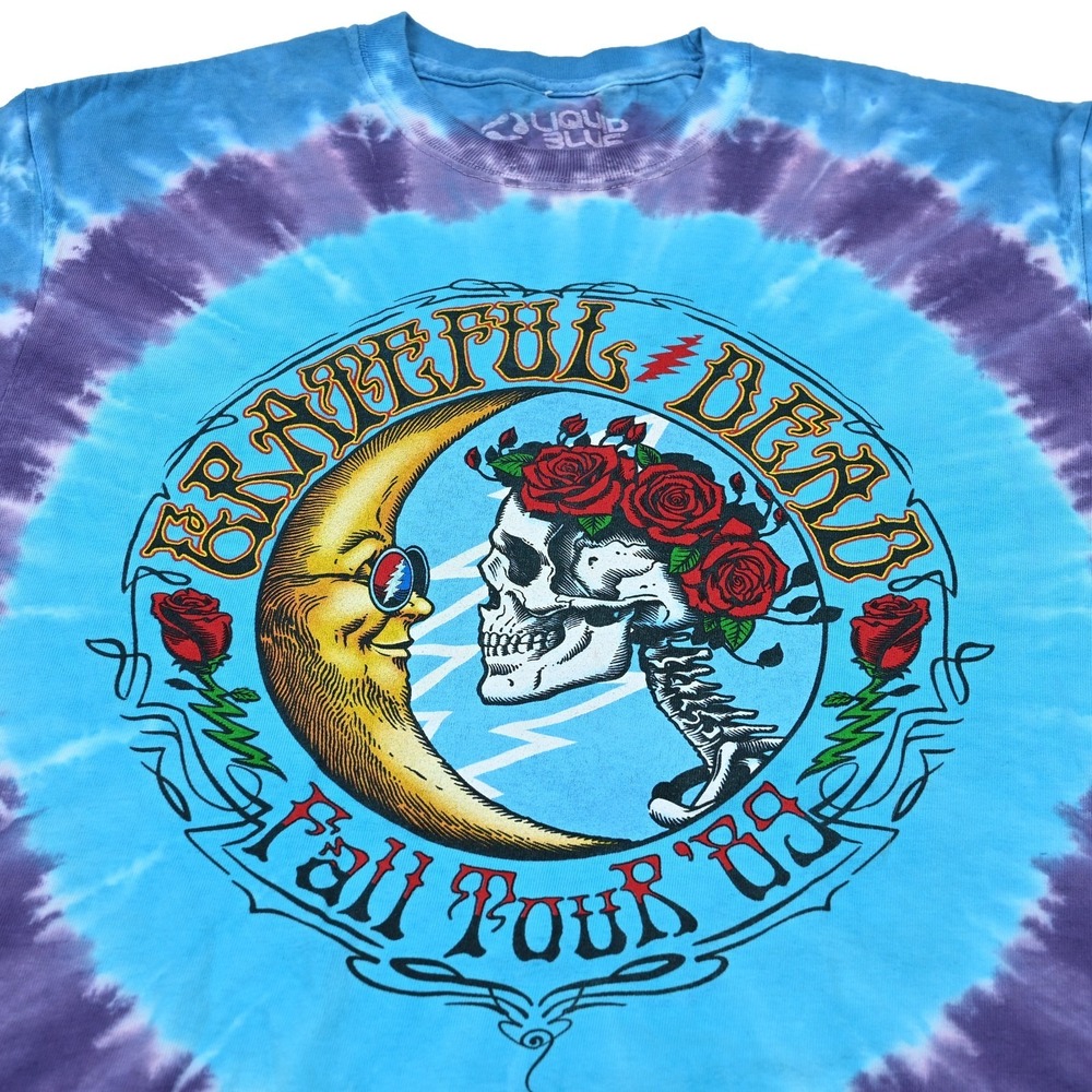 Vintage Grateful Dead Liquid Blue Tie-Dye T-Shirt Mens M Skull Fall Tour '89